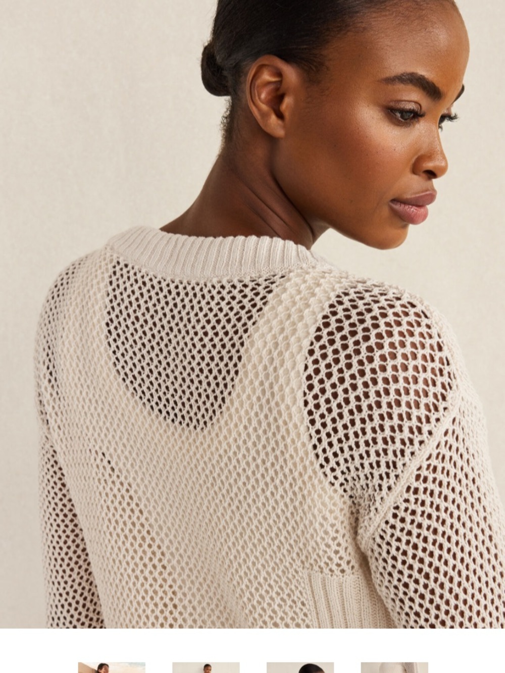 Neutral Cream Scoop-Neck Knit Sweater
